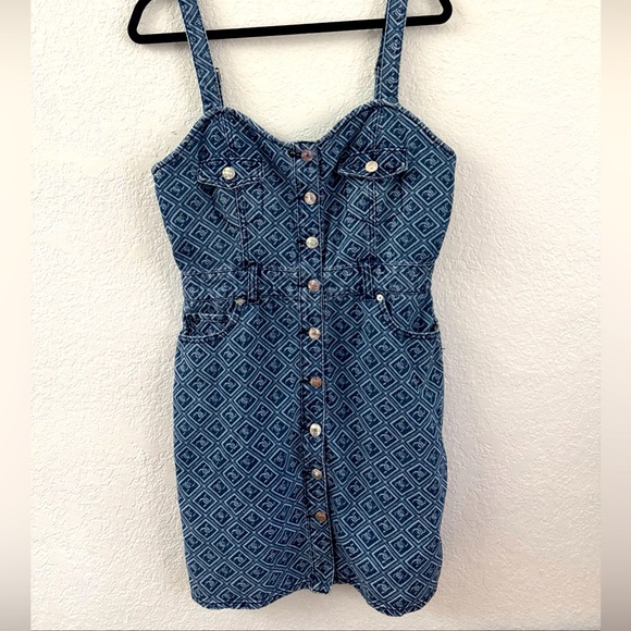 Juicy Couture Denim Logo Signature Dress Sweetheart Neckline - Picture 1 of 8